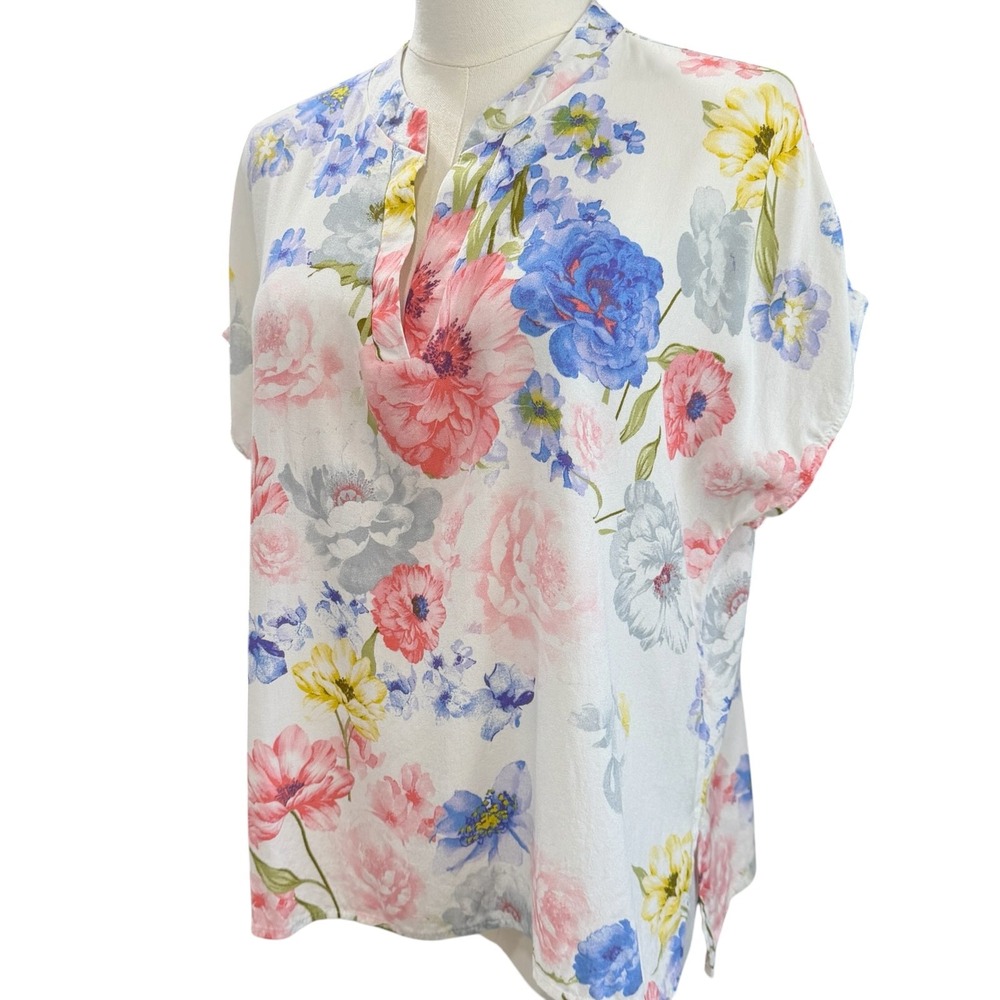 White Birch Floral Blouse Cottagecore Boho Oversized Lightweight Spring Top‎ - Picture 6 of 8